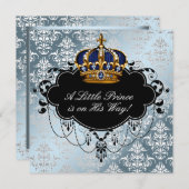 Invitation Silver Blue Black Prince Baby Boy Douche (Devant / Derrière)
