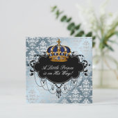 Invitation Silver Blue Black Prince Baby Boy Douche (Debout devant)