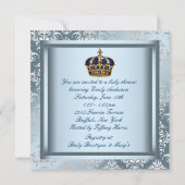 Invitation Silver Blue Black Prince Baby Boy Douche (Dos)