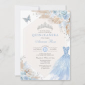 Invitation Silver Blue Boho Floral Quinceañera 15e anniversai (Devant)