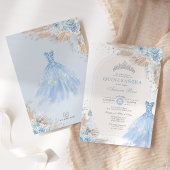 Invitation Silver Blue Boho Floral Quinceañera 15e anniversai