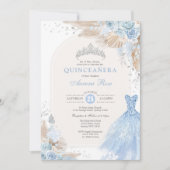Invitation Silver Blue Boho Floral Quinceañera 15e anniversai (Devant)