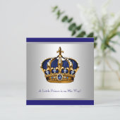 Invitation Silver Blue Crown Prince Baby Boy Douche (Debout devant)