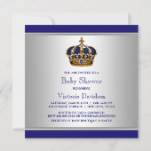Invitation Silver Blue Crown Prince Baby Boy Douche (Dos)