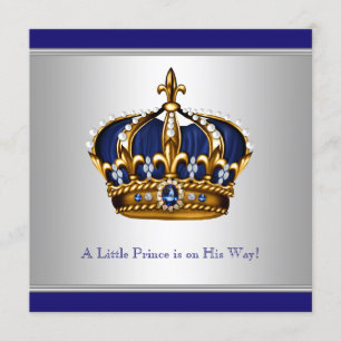 Invitation Silver Blue Crown Prince Baby Boy Douche