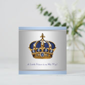 Invitation Silver Blue Crown Prince Baby Boy Douche (Debout devant)