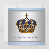 Invitation Silver Blue Crown Prince Baby Boy Douche (Devant)
