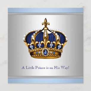 Invitation Silver Blue Crown Prince Baby Boy Douche