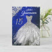 Invitation Silver Blue Dentelle Diamond Étincelle Gown Quince (Debout devant)