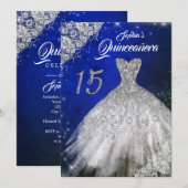 Invitation Silver Blue Dentelle Diamond Étincelle Gown Quince (Devant / Derrière)