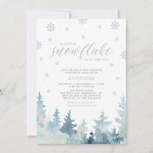 Invitation Silver & Blue | Flocon de Neige Fête Prénatale de (Devant)