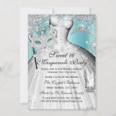 Invitation Silver Blue Princess Masquerade Sweet 16 Invitatio (Devant)