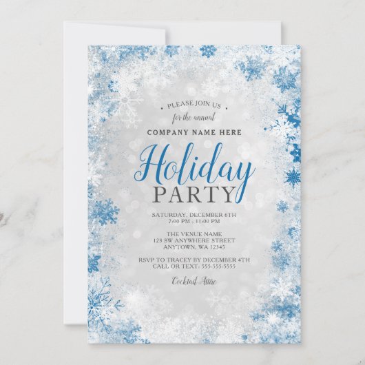 Invitation Silver Blue Snowflake Corporate Fête (Devant)