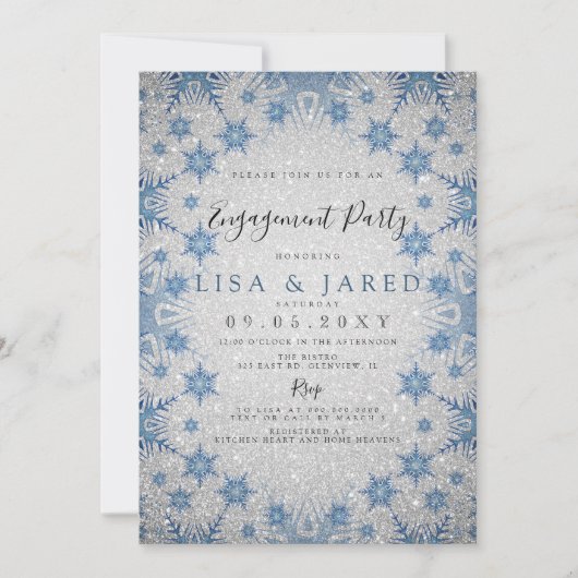 Invitation Silver Blue Snowflakes (Devant)