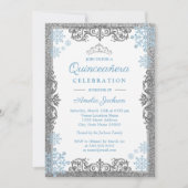 Invitation Silver Blue Sparkle Flake de neige Quinceanera Inv (Devant)