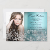 Invitation Silver Blue Sparkle Snowflake Photo Sweet 16 (Devant)