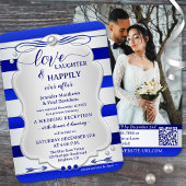 Invitation Silver Blue Striped Happily Ever After Wedding