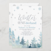 Invitation Silver & Blue Winter onederland 1ère fête d'annive (Devant / Derrière)