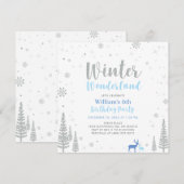 Invitation Silver & Blue Winter Wonderland Boy Birthday Party (Devant / Derrière)