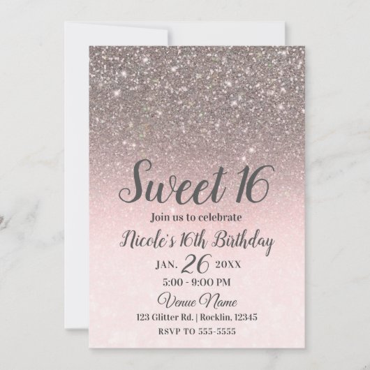 Invitation Silver & Blush Parties scintillant rose étincelle  (Devant)