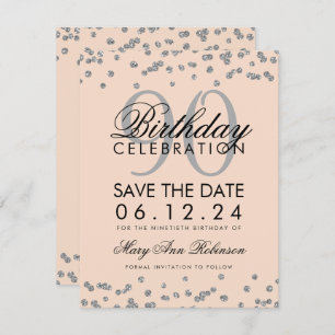 Invitation Silver Blush Pink 90e anniversaire Date de sauvega