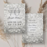 Invitation Silver Bokeh 70th Birthday Save Date Détails<br><div class="desc">Elégant design "70th Birthday Party" avec Silver Bokeh et nom personnalisé   détails texte. Facile à utiliser et facile à personnaliser. Commandez aujourd'hui !</div>