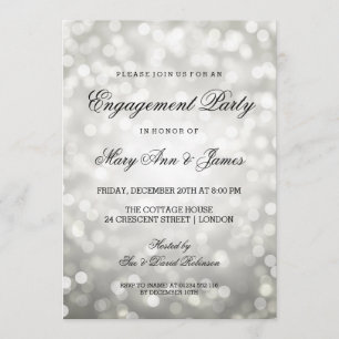 Invitation Silver Bokeh éclaire une élégante fête d'engagemen