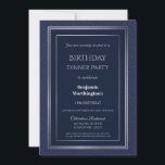 Invitation Silver Border Blue 18th Birthday Dinner<br><div class="desc">Une élégante invitation à dîner bleu marine 18e anniversaire avec une bordure doublée d'argent.</div>