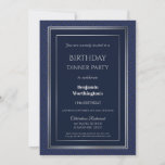 Invitation Silver Border Blue 18th Birthday Dinner<br><div class="desc">Une élégante invitation à dîner bleu marine 18e anniversaire avec une bordure doublée d'argent.</div>