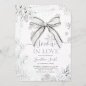Invitation Silver Bow Snow In Love Snowflake 1st Birthday (Devant / Derrière)