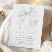 Invitation Silver Bow Winter Onederland 1st Birthday