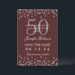 Invitation Silver Burgundy 50th Birthday Save Date & Détails<br><div class="desc">Elégant design "50th Birthday Party" avec faux confettis de parties scintillant & détails texte. Facile à utiliser et facile à personnaliser. Commandez aujourd'hui !</div>