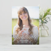 Invitation Silver Calligraphy Overlay Photo Graduation Party (Debout devant)