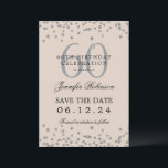 Invitation Silver Champagne 60th Birthday Save Date Détails<br><div class="desc">Elégant design "60th Birthday Party" avec faux confettis de parties scintillant & détails texte. Facile à utiliser et facile à personnaliser. Commandez aujourd'hui !</div>