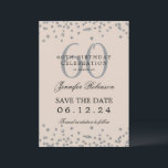 Invitation Silver Champagne 60th Birthday Save Date Détails<br><div class="desc">Elégant design "60th Birthday Party" avec faux confettis de parties scintillant & détails texte. Facile à utiliser et facile à personnaliser. Commandez aujourd'hui !</div>