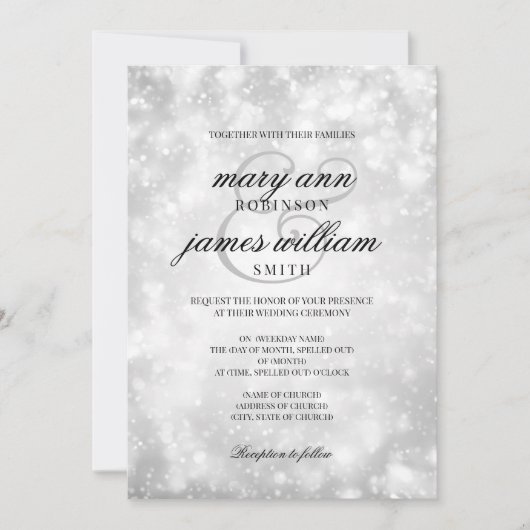 Invitation Silver Champagne Bokeh Mariage élégant (Devant)