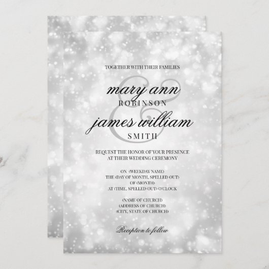 Invitation Silver Champagne Bokeh Mariage élégant (Devant / Derrière)