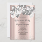 Invitation Silver Confetti Ballons Rose Gold Retraite (Devant)