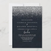 Invitation Silver Confetti Calligraphie espagnol Mariage (Devant)