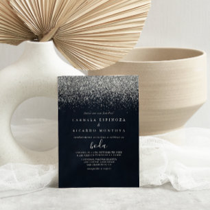 Invitation Silver Confetti Calligraphie espagnol Mariage