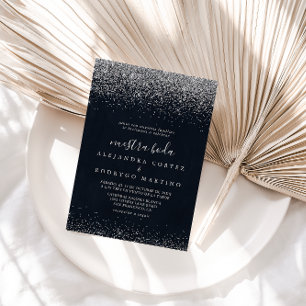 Invitation Silver Confetti Calligraphie Nuestra Boda Mariage