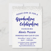Invitation Silver Confetti & Navy Typography Graduation Party (Devant)