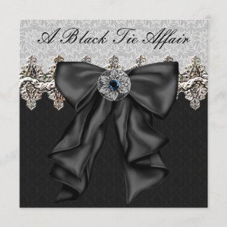 Invitation Silver Damask Black Cravate Formel Corporate Party