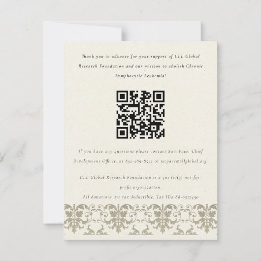 Invitation Silver Damask Séminaire, QR Code Donation (Dos)