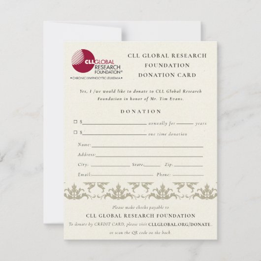 Invitation Silver Damask Séminaire, QR Code Donation (Devant)