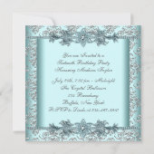 Invitation Silver Damask Turquoise Blue Sweet 16 Anniversaire (Dos)
