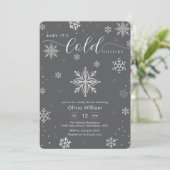 Invitation Silver Dark Grey Winter Snowflake Baby Shower  (Debout devant)