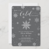 Invitation Silver Dark Grey Winter Snowflake Baby Shower  (Devant)
