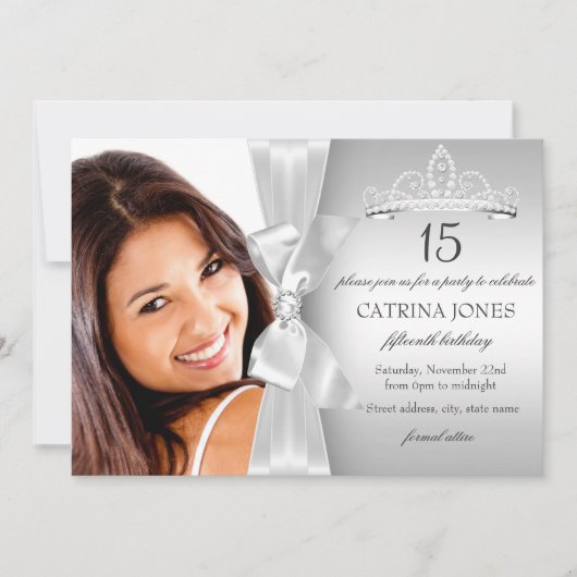 Invitation Silver Diamond Bow & Tiara Quinceanera (Devant)
