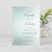 Invitation Silver Diamond Confetti Aqua Ombre Mariage (Debout devant)